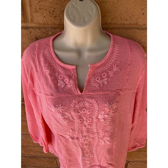 Fresh Produce Embroidered Pullover 3/4 Sleeve Tunic 100% Cotton Womens M Boho - Picture 4 of 12